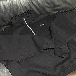 Alo Yoga Accolade stand-collar solid-color half-zip long-sleeved hoodie